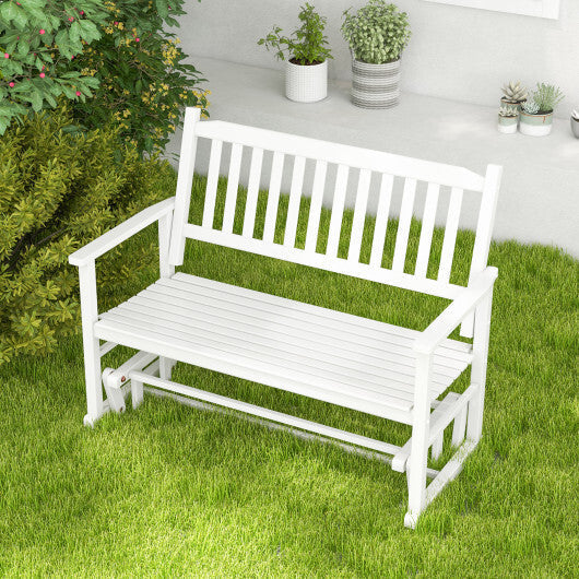 2 Seats Outdoor Glider Bench with Armrests and Slatted Seat-Gray