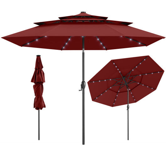 10 Feet Solar Patio Umbrella with 32 LED Lights 3-Tier Vented Top-Turquoise