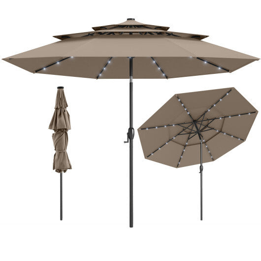 10 Feet Solar Patio Umbrella with 32 LED Lights 3-Tier Vented Top-Turquoise