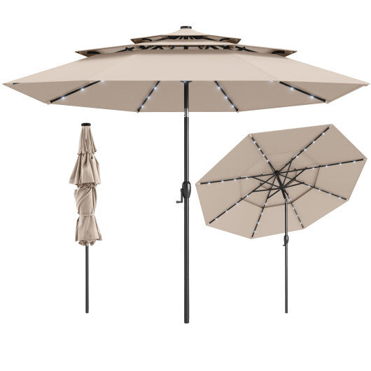 10 Feet Solar Patio Umbrella with 32 LED Lights 3-Tier Vented Top-Turquoise