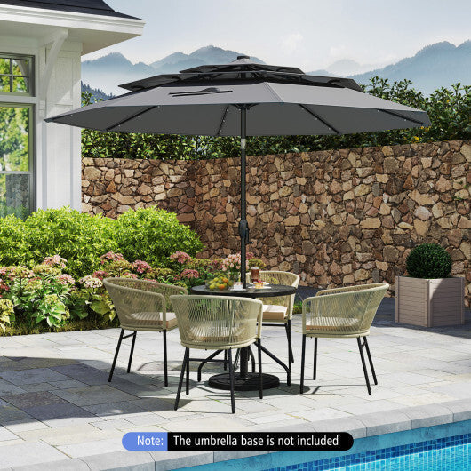 10 Feet Solar Patio Umbrella with 32 LED Lights 3-Tier Vented Top-Turquoise
