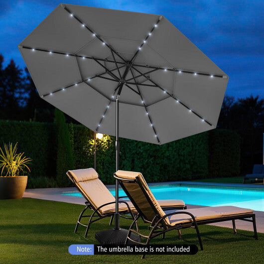 10 Feet Solar Patio Umbrella with 32 LED Lights 3-Tier Vented Top-Turquoise