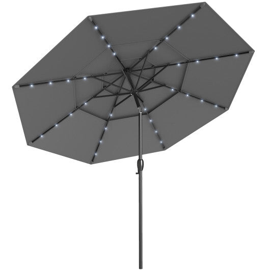 10 Feet Solar Patio Umbrella with 32 LED Lights 3-Tier Vented Top-Turquoise