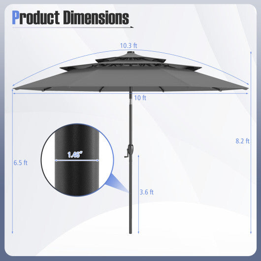 10 Feet Solar Patio Umbrella with 32 LED Lights 3-Tier Vented Top-Turquoise