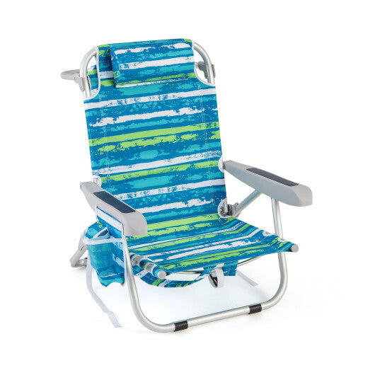 1 Piece Foldable Backpack Beach Chair with Cup Holder and Storage Pockets for Outdoor-Navy