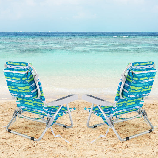 1 Piece Foldable Backpack Beach Chair with Cup Holder and Storage Pockets for Outdoor-Navy