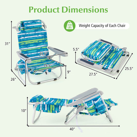 1 Piece Foldable Backpack Beach Chair with Cup Holder and Storage Pockets for Outdoor-Navy