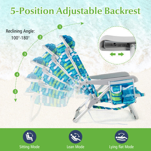 1 Piece Foldable Backpack Beach Chair with Cup Holder and Storage Pockets for Outdoor-Navy