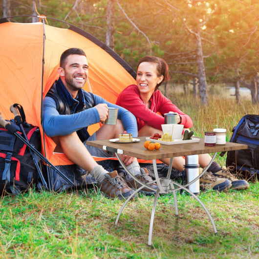 Patented 2 Pack Folding Camping Table with Wood-grain Tabletop for Hiking Party-Natural