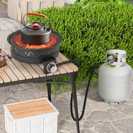 17 Inch Portable Gas Fire Pit with Folding Legs and Removable Grill for Camping-Black