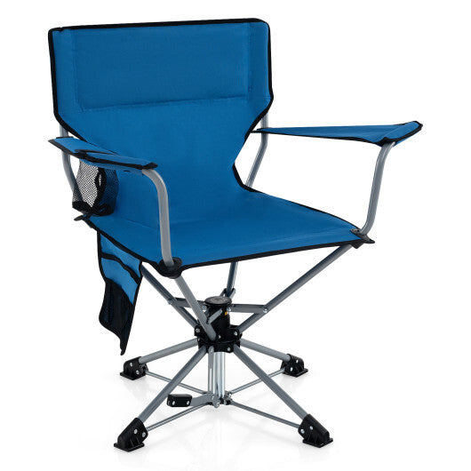 360 Swivel Hunting Chair Portable Foldable Hunting Chair with Mesh Cup Holder and Storage Pockets-Blue