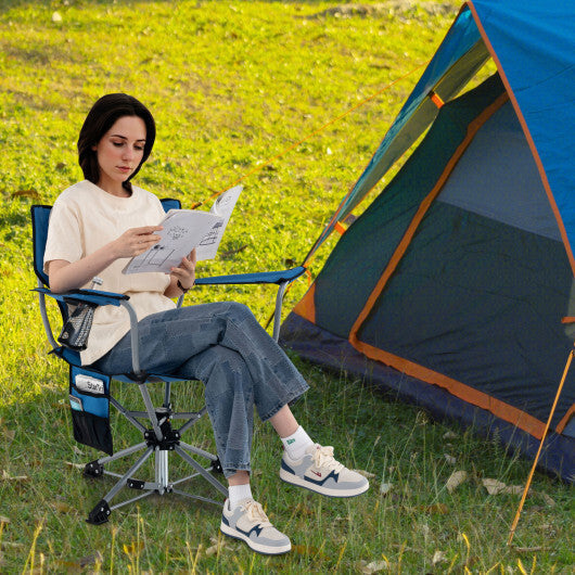 360 Swivel Hunting Chair Portable Foldable Hunting Chair with Mesh Cup Holder and Storage Pockets-Blue