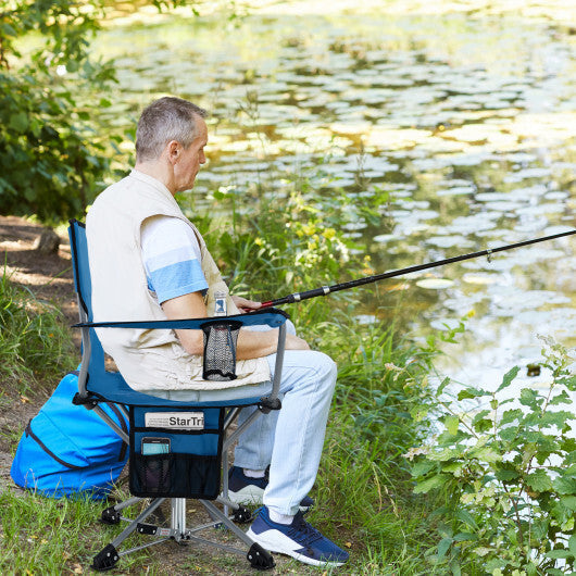 360 Swivel Hunting Chair Portable Foldable Hunting Chair with Mesh Cup Holder and Storage Pockets-Blue