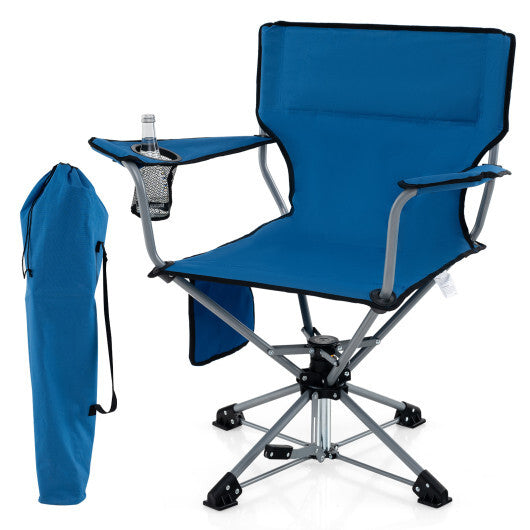 360 Swivel Hunting Chair Portable Foldable Hunting Chair with Mesh Cup Holder and Storage Pockets-Blue