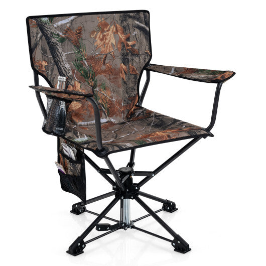 360 Swivel Hunting Chair Portable Foldable Hunting Chair with Mesh Cup Holder and Storage Pockets-Blue