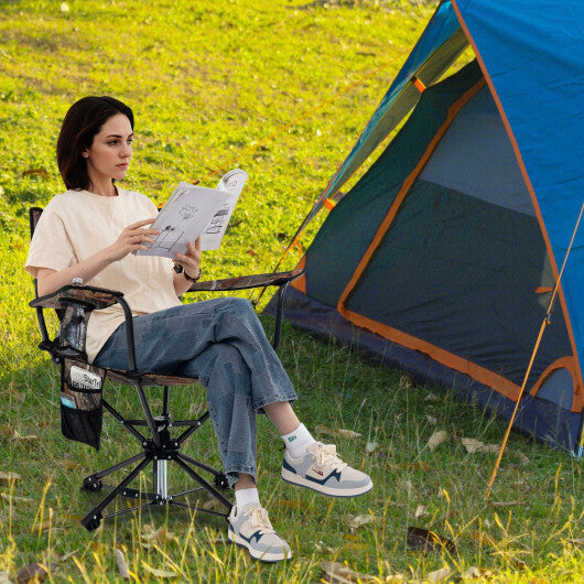 360 Swivel Hunting Chair Portable Foldable Hunting Chair with Mesh Cup Holder and Storage Pockets-Blue