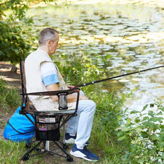 360 Swivel Hunting Chair Portable Foldable Hunting Chair with Mesh Cup Holder and Storage Pockets-Blue