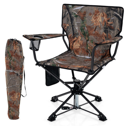 360 Swivel Hunting Chair Portable Foldable Hunting Chair with Mesh Cup Holder and Storage Pockets-Blue