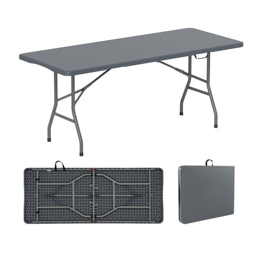 6 ft Portable Folding Table 350 LBS Fold-in-Half Table with HDPE Tabletop-Black