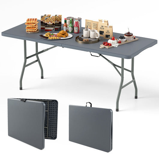6 ft Portable Folding Table 350 LBS Fold-in-Half Table with HDPE Tabletop-Black