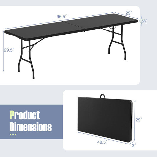 8 ft Portable Folding Table 350 LBS Fold-in-Half Table with HDPE Tabletop-White