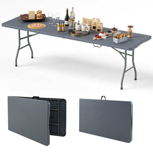 8 ft Portable Folding Table 350 LBS Fold-in-Half Table with HDPE Tabletop-White
