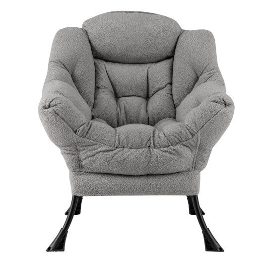 Sherpa UpholsteredAccent Chairwith Cozy Head Pillow-Gray