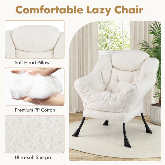 Modern Accent Chair with Folding Footrest and Head Pillow-Beige