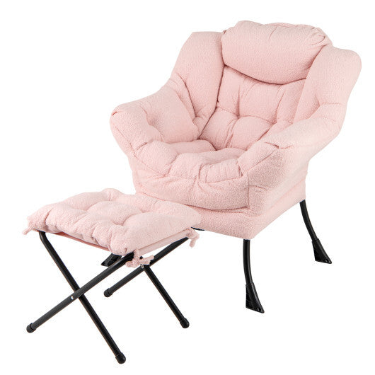 Modern Accent Chair with Folding Footrest and Head Pillow-Beige