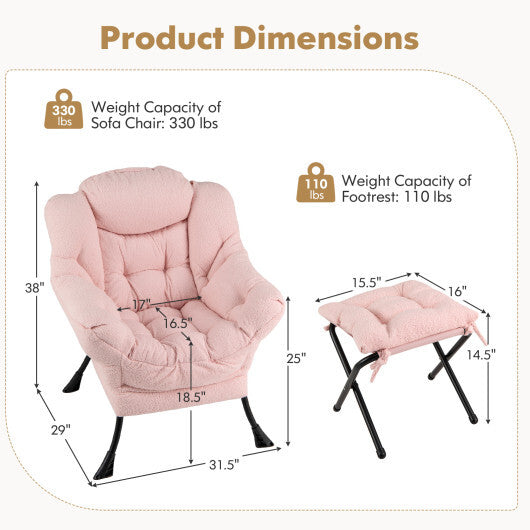 Modern Accent Chair with Folding Footrest and Head Pillow-Beige