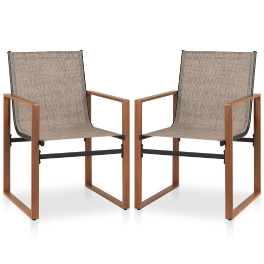 Outdoor Dining Chairs with Breathable Seat and Backrest Set of 2-Brown