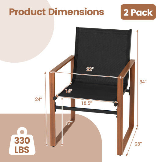 Outdoor Dining Chairs with Breathable Seat and Backrest Set of 2-Brown