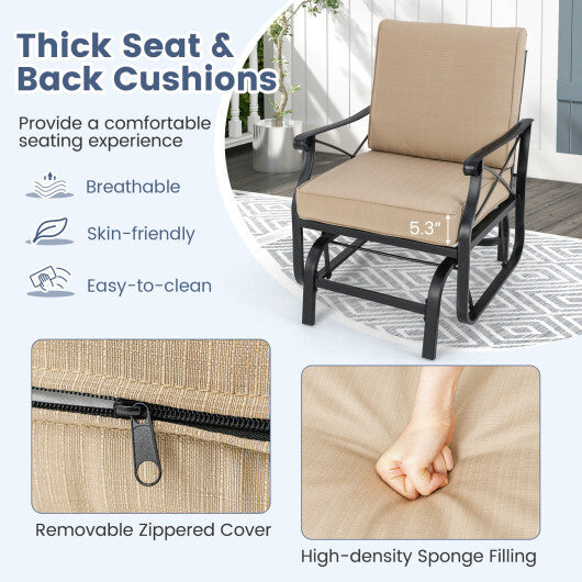 Patio Glider Rocking Chair with Metal Frame and Thick Cushions-Brown
