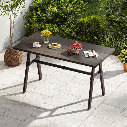 Outdoor Dining Tale for 6 with 1.93 Inch Umbrella Hole for Garden-Dark Brown