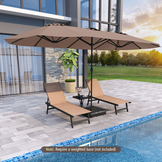 15.5 FT Extra-Large Patio Umbrella with LED Solar Lights and Crank Handle-Beige