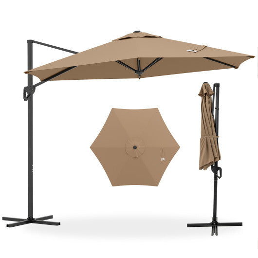 9 FT Cantilever Patio Umbrella with Vented Top and Sun-Protective Canopy-Beige