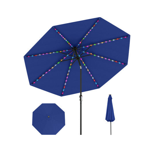 10 Feet Solar Patio Umbrella with 96 Multi-Colored Flowing LED Lights and Tilt Adjustment-Beige