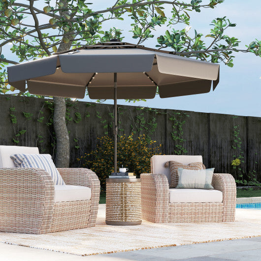 10 Feet Solar Patio Umbrella with 3-Tier Vented Top-Beige