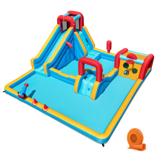Inflatable Double Water Slide Park 9-in-1 Giant Bounce House 750W Blower Included