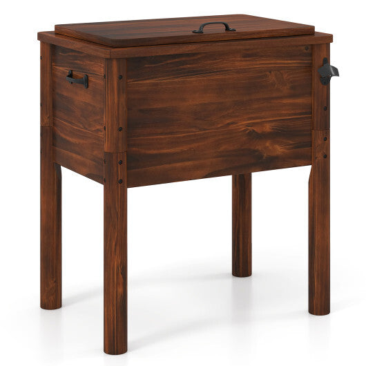 Wooden Patio Cooler with 3 Handles and Bottle Opener-Brown