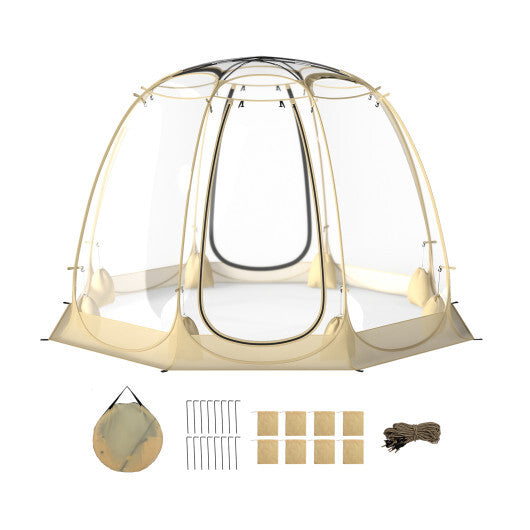 Pop Up Bubble Tent 630? Transparent PVC Igloo 8.5 x 8.5 FT Instant Setup Screen House for 5-6 People-Beige