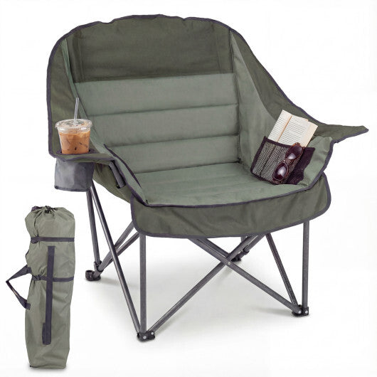 Folding Oversized Camping Chair with Side Pockets and Cup Holder-Blue