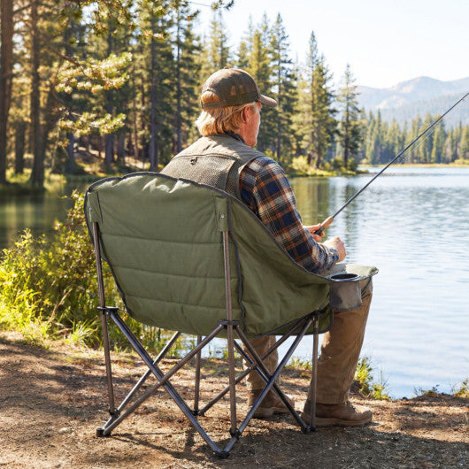 Folding Oversized Camping Chair with Side Pockets and Cup Holder-Blue