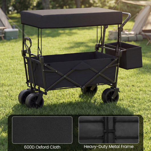 Collapsible Wagon with Removable Canopy and Detachable Storage Bag-Black
