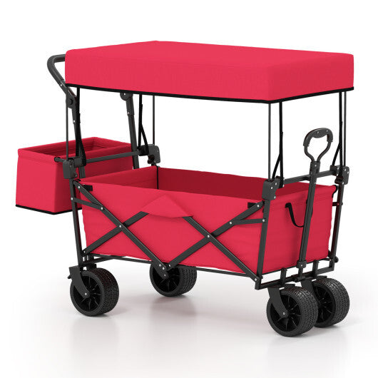 Collapsible Wagon with Removable Canopy and Detachable Storage Bag-Black