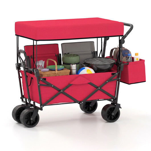 Collapsible Wagon with Removable Canopy and Detachable Storage Bag-Black
