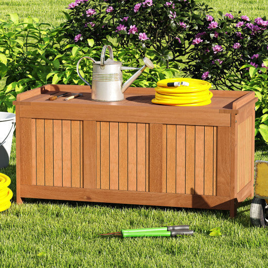 52 Gallon 3-in-1 Patio Wood Deck Box with Flip Top for Cushions