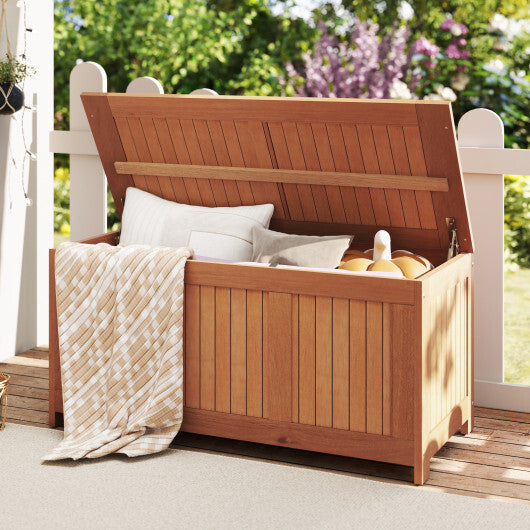 52 Gallon 3-in-1 Patio Wood Deck Box with Flip Top for Cushions