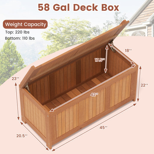 52 Gallon 3-in-1 Patio Wood Deck Box with Flip Top for Cushions