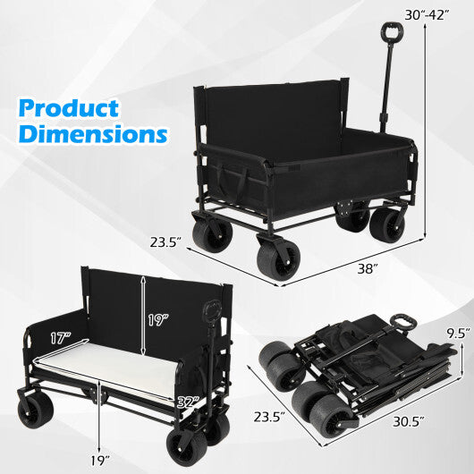 2-in-1 Wagon Bench Seat Combo Collapsible Beach Cart-Black